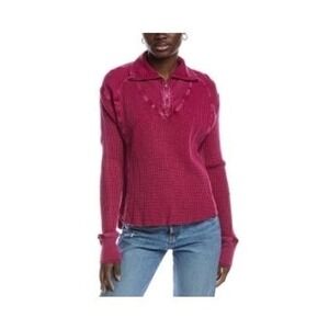 Free People FP One Waffle Knit Quarter Zip Pullover Top XS Mulberry NWT Oversize